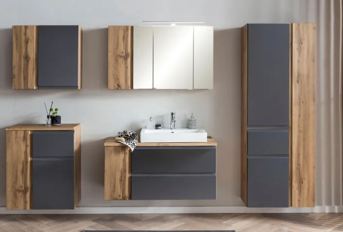 Bad-Hochschrank GENT grau/braun