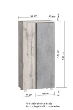 Bad-Midischrank GENT weiß/braun 65cm 2-türig