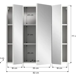 Bad-Spiegelschrank VIRA Weiß Hochglanz 3-türig ca. 82 × 77 × 18 cm