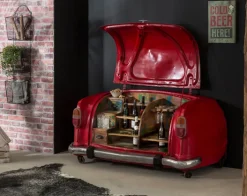 Barschrank 168 x 80 cm Metall-Rahmen rot Altholz Regale bunt