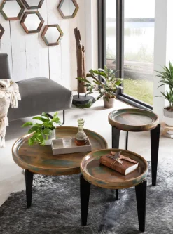 Beistelltisch 46 x 46 cm Altholz bunt/Metall schwarz