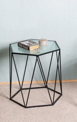 Beistelltisch 46 x 46 cm Dekorglas/schwarz