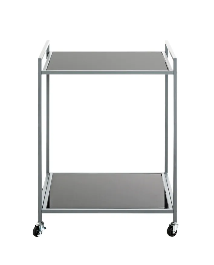 Beistelltisch auf Rollen 50 x 36 cm Glas schwarz lackiert/grau