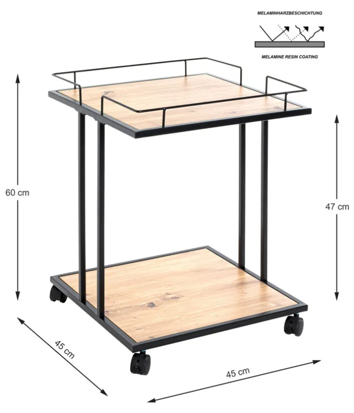 Beistelltisch auf Rollen 45 x 45 cm Eiche-Dekor/schwarz
