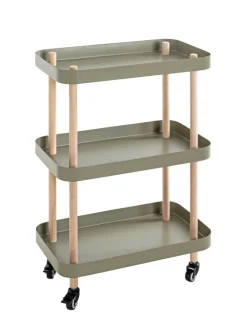 Beistelltisch auf Rollen 50 x 76 cm grün/Massivholz natur