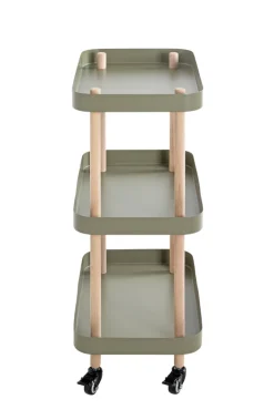 Beistelltisch auf Rollen 50 x 76 cm grün/Massivholz natur