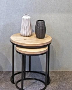 Beistelltisch 2er Set LEVI Ø 45/32 cm Eiche-Dekor/schwarz