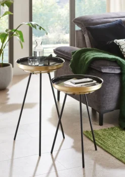 Beistelltisch 2er-Set Ø 38 cm schwarz/goldfarbig