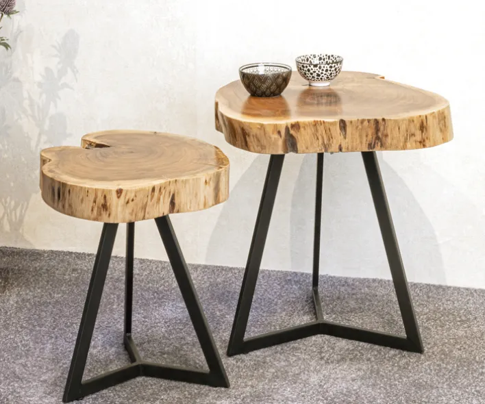 Beistelltisch PATNA Ø 45 cm Massivholz Akazie/schwarz