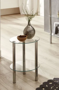 Beistelltisch rund 47 cm Glas Chrom