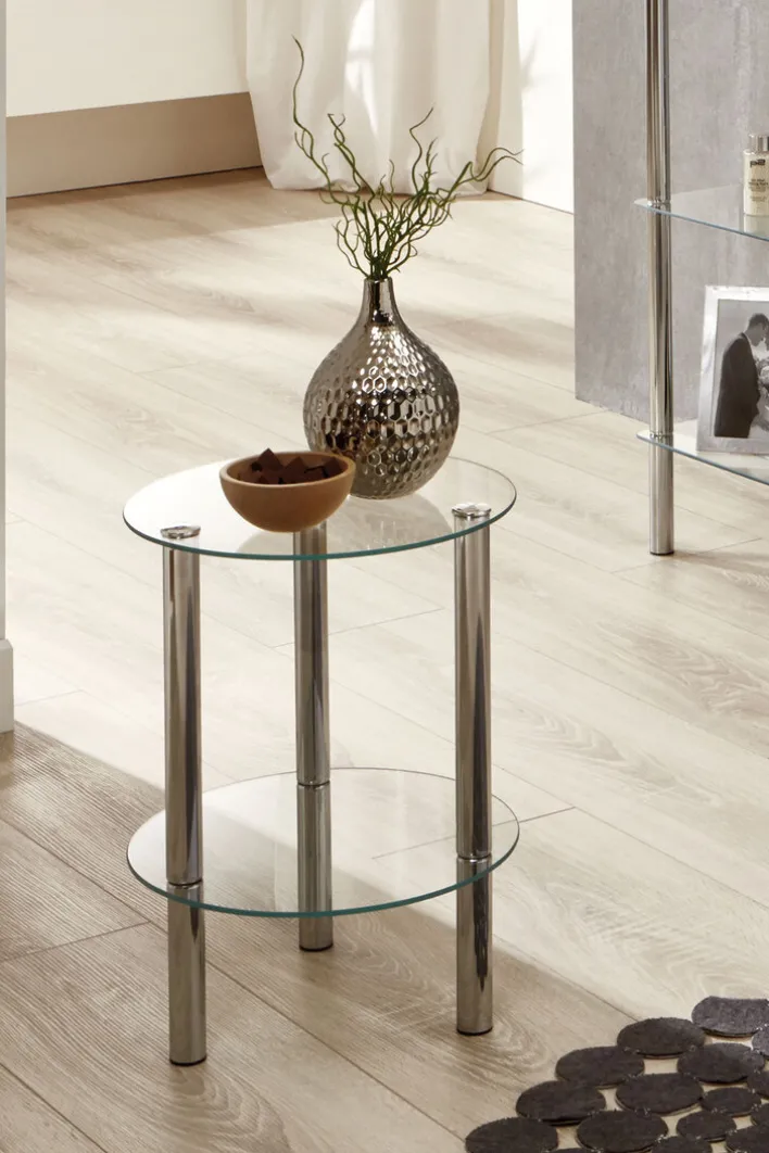 Beistelltisch rund 47 cm Glas Chrom