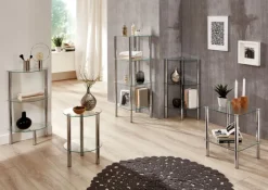 Beistelltisch rund 47 cm Glas Chrom