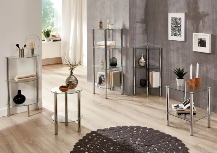 Beistelltisch rund 47 cm Glas Chrom