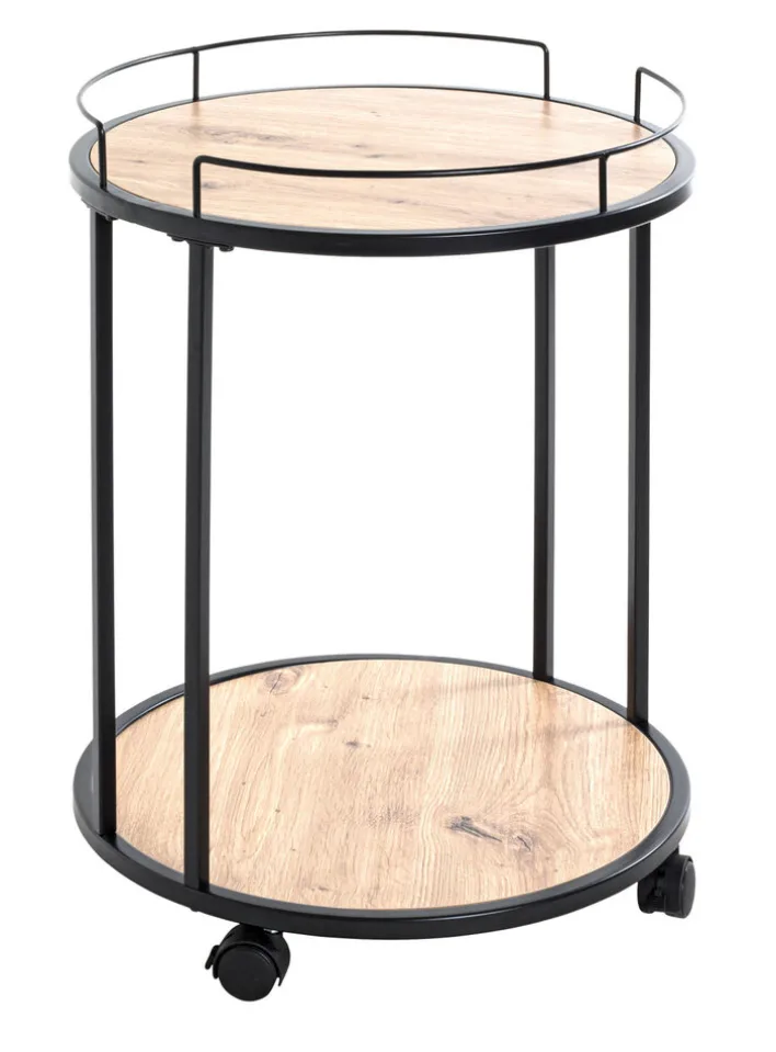 Beistelltisch rund 45 cm Schwarz/ Eiche