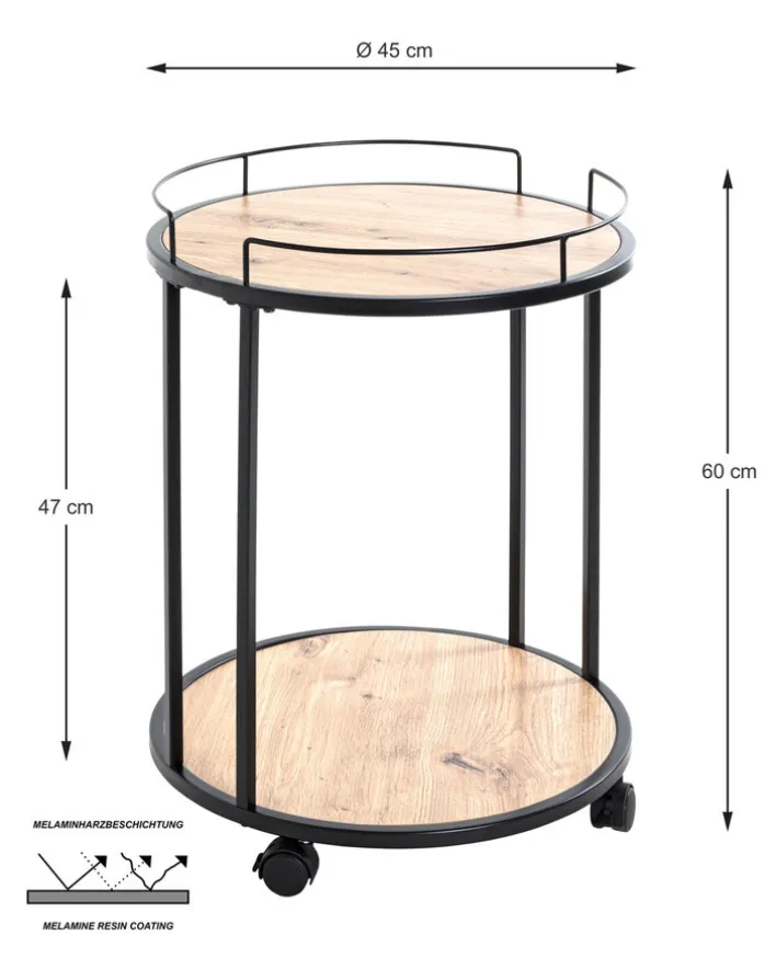 Beistelltisch rund 45 cm Schwarz/ Eiche