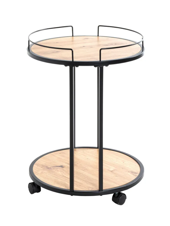 Beistelltisch rund 45 cm Schwarz/ Eiche