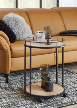 Beistelltisch rund 45 cm Schwarz/ Eiche