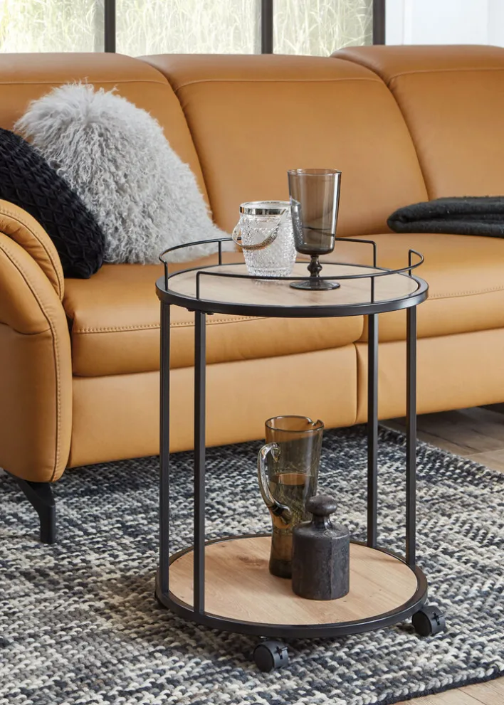 Beistelltisch rund 45 cm Schwarz/ Eiche