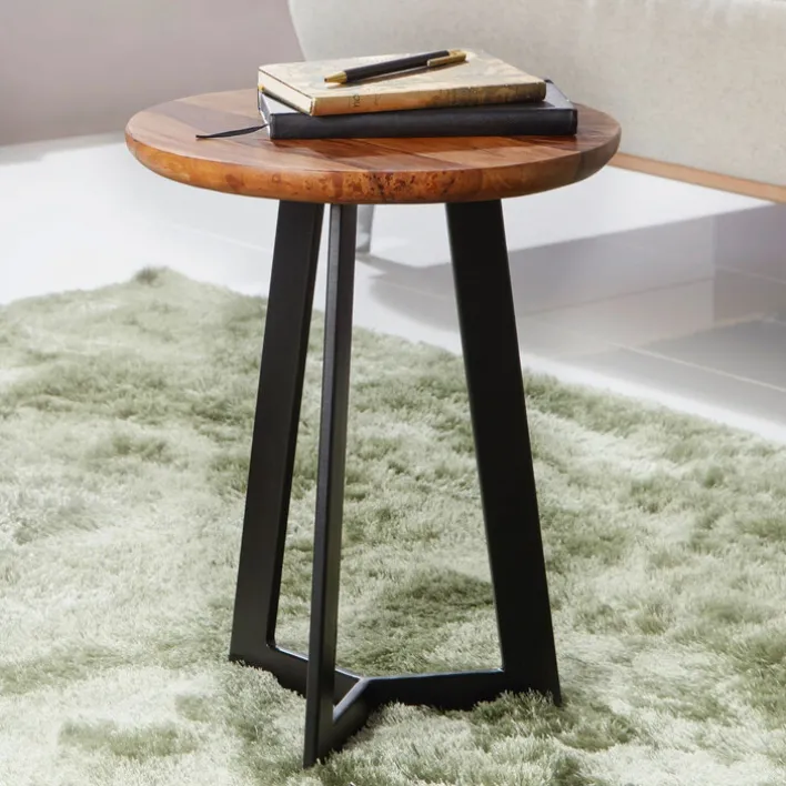 Beistelltisch rund 35 cm schwarz/ Sheesham