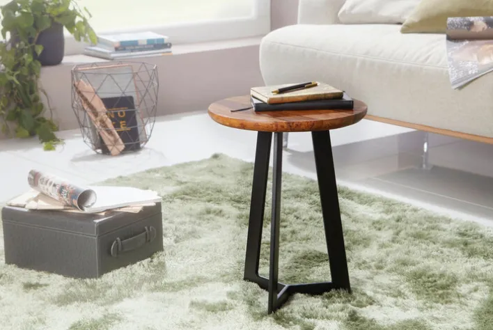 Beistelltisch rund 35 cm schwarz/ Sheesham