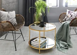 Beistelltisch rund 60 x 60 cm Glas/goldfarbig