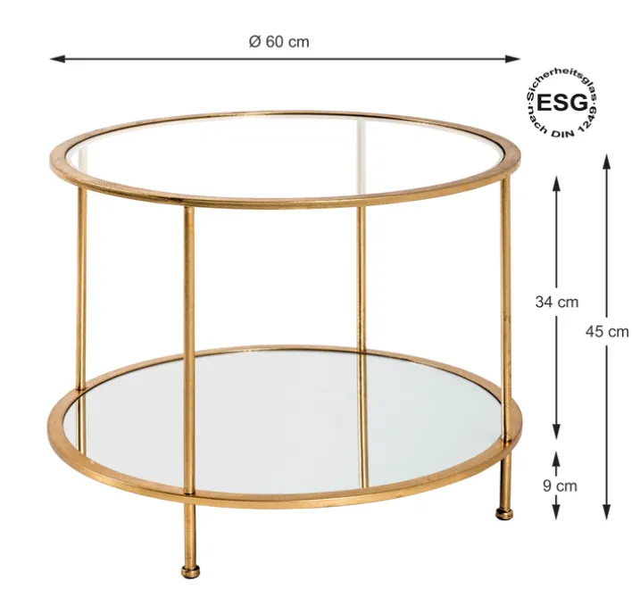 Beistelltisch rund 60 x 60 cm Glas/goldfarbig