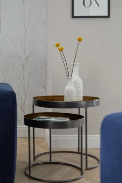 Beistelltisch rund-Set Celle 2-teilig Kupfer/Stahl goldfarbig/schwarz