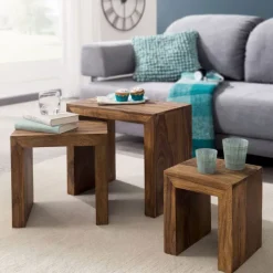 Beistelltisch-Set MUMBAI 3-teilig Sheesham massiv