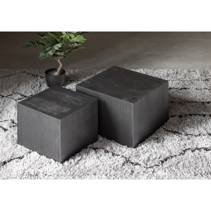 Beistelltisch-Set SANNE 2-teilig quardratisch Kiefer-Dekor schwarz lackiert