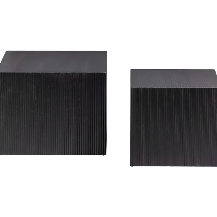 Beistelltisch-Set SANNE 2-teilig quardratisch Kiefer-Dekor schwarz lackiert