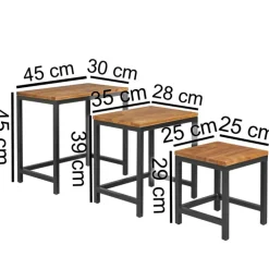 Beistelltisch-Set 3-teilig Metall Sheesham