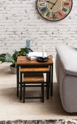 Beistelltisch-Set 3-teilig Metall Sheesham