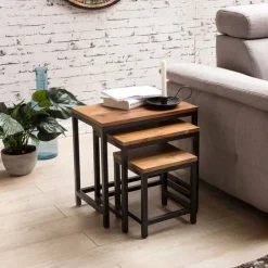 Beistelltisch-Set 3-teilig Metall Sheesham