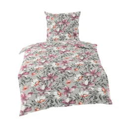 BIERBAUM Mako-Satin-Bettwäsche FLORAL 135 x 200 cm violett