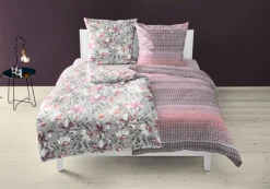 BIERBAUM Mako-Satin-Bettwäsche FLORAL 135 x 200 cm violett