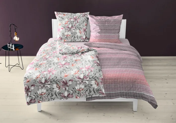 BIERBAUM Mako-Satin-Bettwäsche FLORAL 135 x 200 cm violett