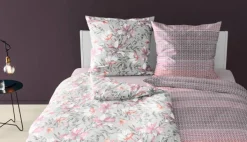 BIERBAUM Mako-Satin-Bettwäsche FLORAL 135 x 200 cm violett