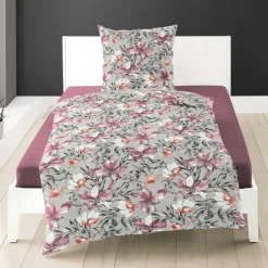 BIERBAUM Mako-Satin-Bettwäsche FLORAL 135 x 200 cm violett