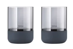 blomus Windlicht CALMA 2er Set 9,5 cm Steel Grau/ Smoke