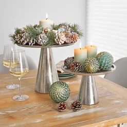 casaNOVA Deko Platte mit Sockel 27 cm silberfarbig