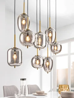 casaNOVA Retrofit Pendelleuchte TANO 8-flammig schwarz /Rauchglas