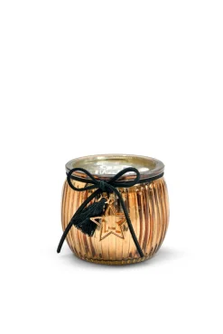 casaNOVA Windlicht BLACK FORREST Glas Metall Echtleder 8 x 8 x 7 cm Goldfarbig/Schwarz