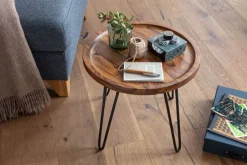 CASAVANTI Beistelltisch rund 45 cm Schwarz/ Sheesham massiv