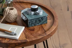 CASAVANTI Beistelltisch rund 45 cm Schwarz/ Sheesham massiv