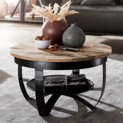 CASAVANTI Couchtisch 60 cm Schwarz Metall/ Mango massiv