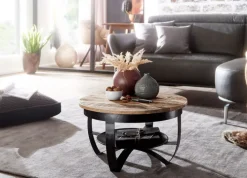 CASAVANTI Couchtisch 60 cm Schwarz Metall/ Mango massiv