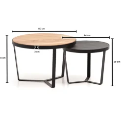 CASAVANTI Couchtisch 2er Set Akazie Massivholz / Steinoptik schwarz/braun