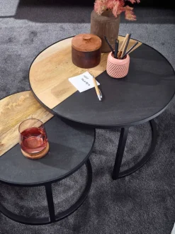 CASAVANTI Couchtisch rund 2er Set Schwarz/ Gesteinsoptik