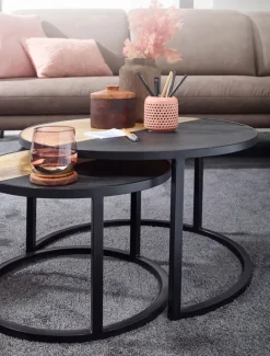 CASAVANTI Couchtisch rund 2er Set Schwarz/ Gesteinsoptik