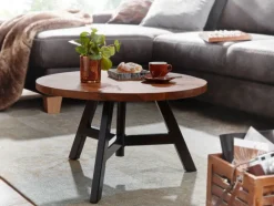 CASAVANTI Couchtisch rund 60 cm Schwarz/ Sheesham massiv